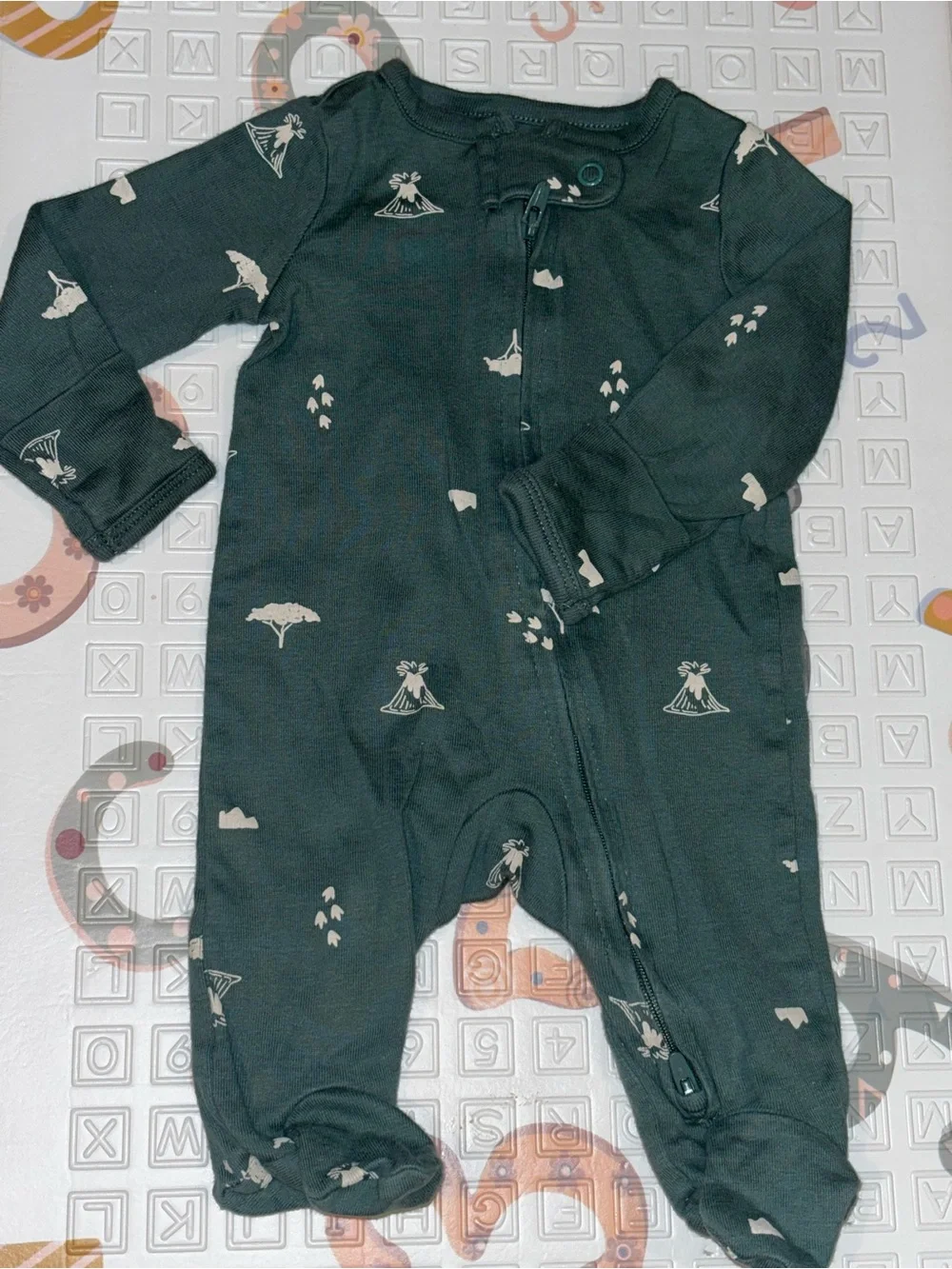 Green Dinosaur Zip Footed Baby Pajamas Set